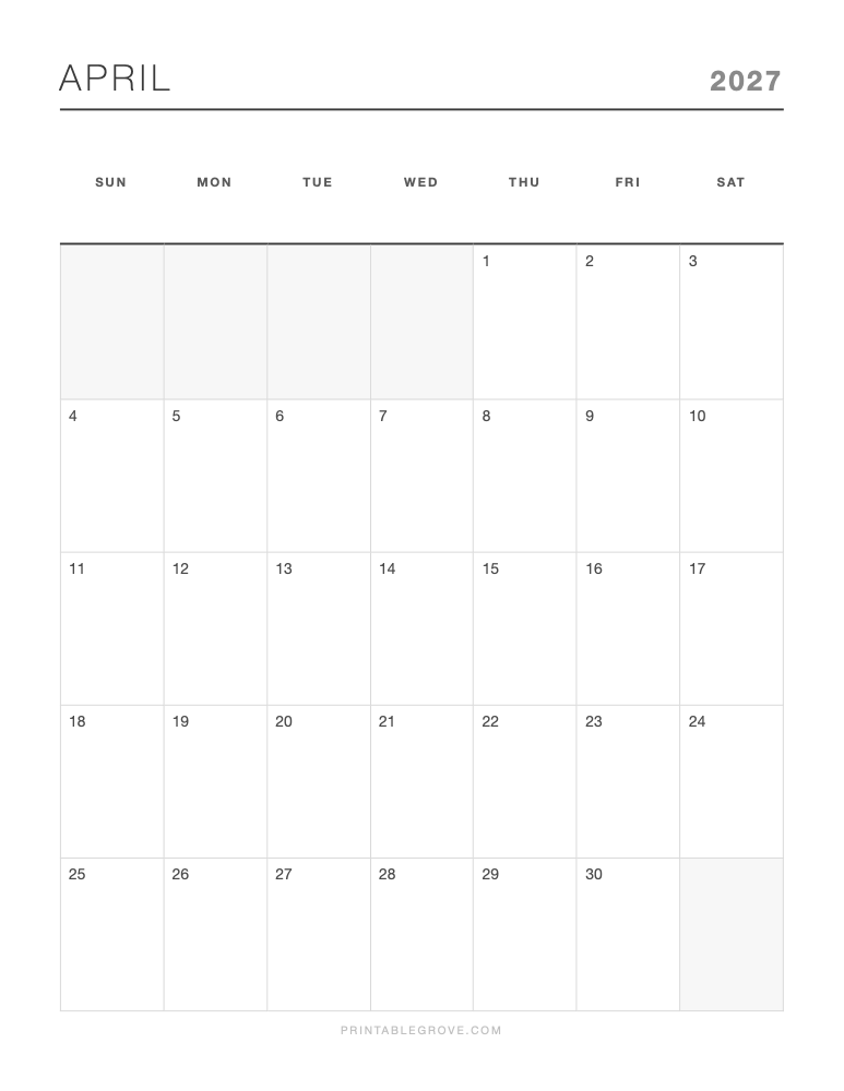 April 2027 Calendar — free printable PDF