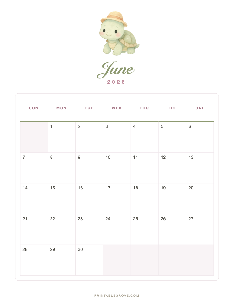 Cute June 2026 Calendar — free printable PDF