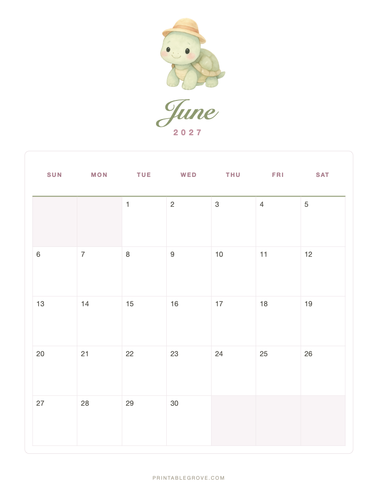 Cute June 2027 Calendar — free printable PDF