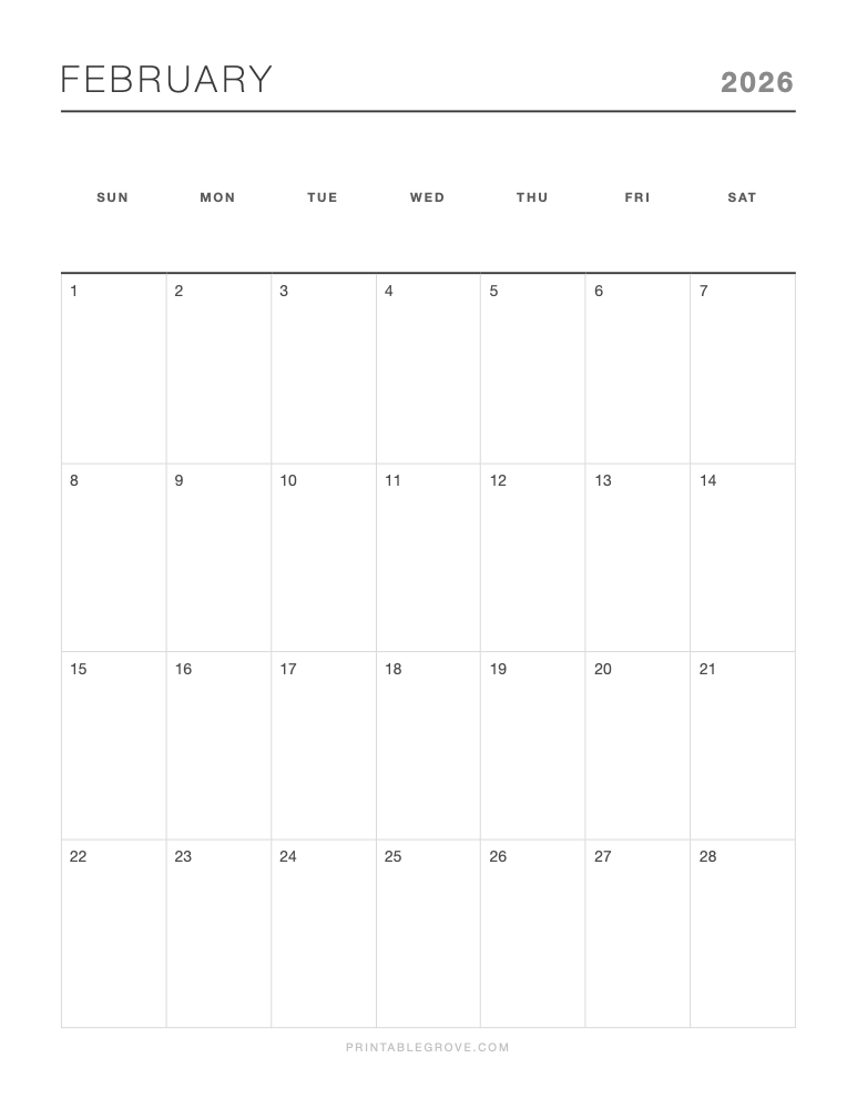 February 2026 Calendar — free printable PDF