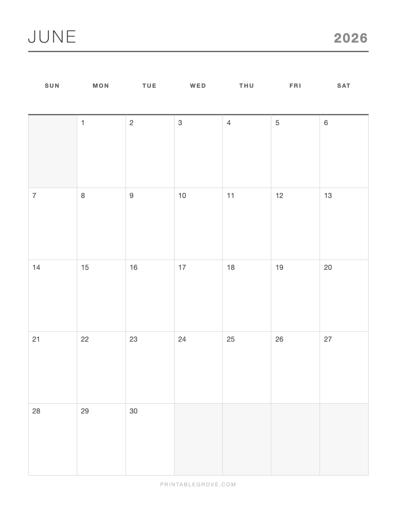 June 2026 Calendar — free printable PDF