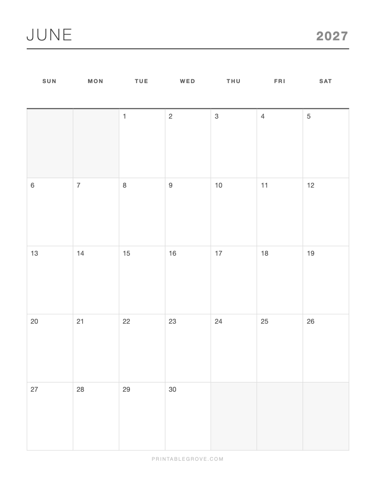 June 2027 Calendar — free printable PDF