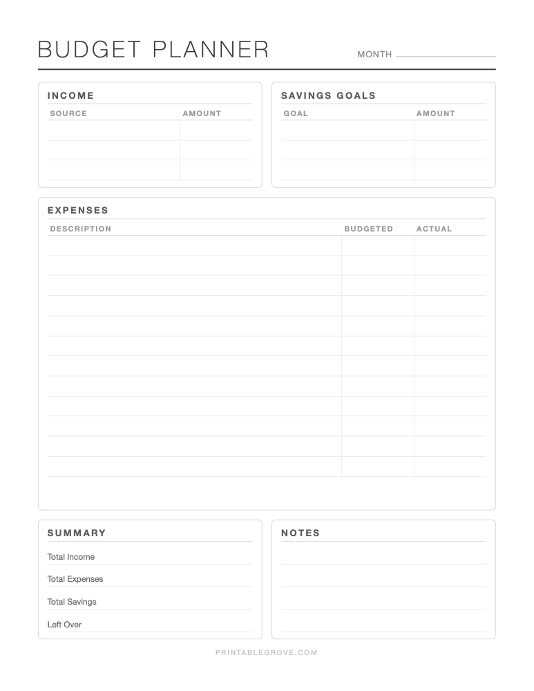 Monthly Budget Planner — free printable PDF