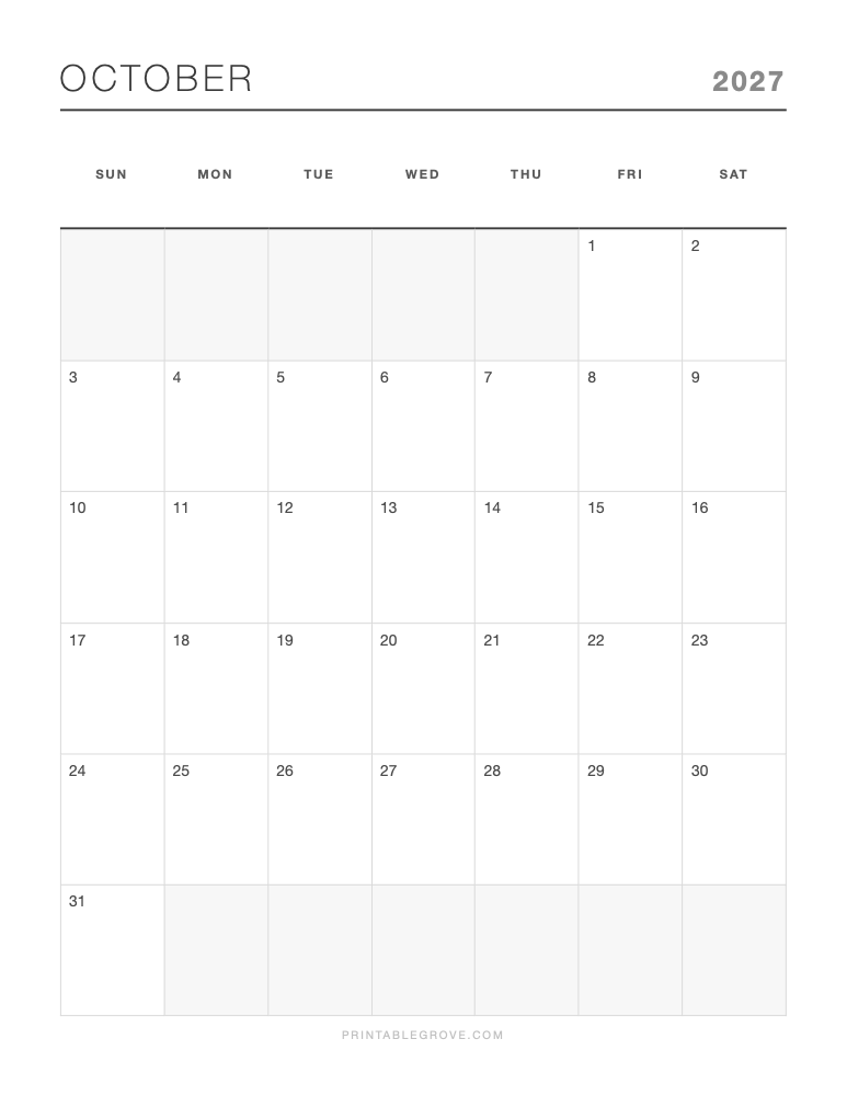 October 2027 Calendar — free printable PDF