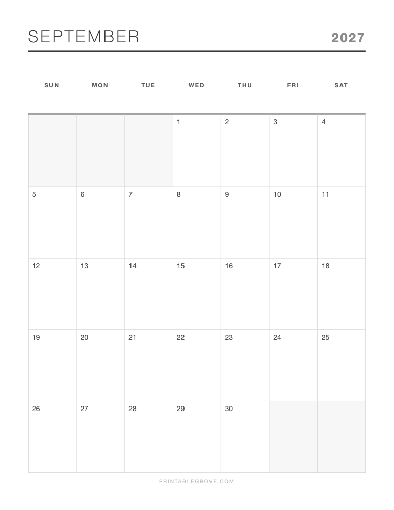 September 2027 Calendar — free printable PDF